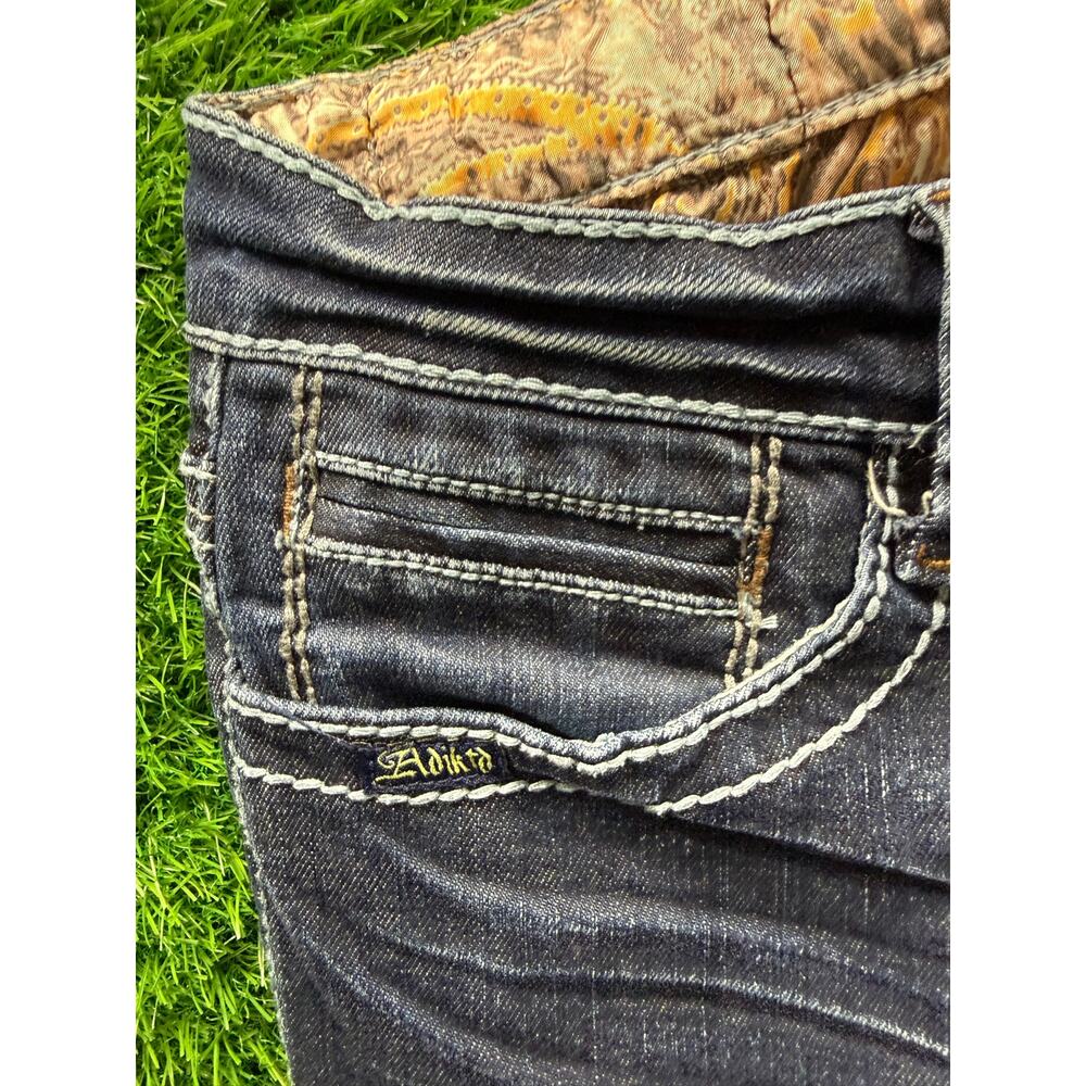 Adiktd Jeans Womens 8 W30 L35 Bootcut Dark Wash Fleur De Lis Studded Y2K Western - Picture 3 of 16